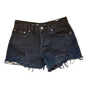 WE The Free People Black Cutoff Denim Distressed Shorts